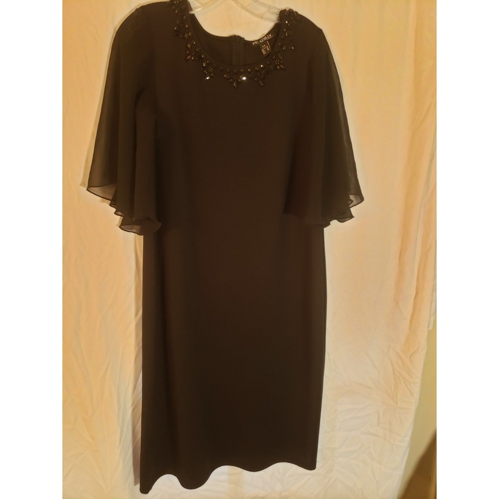 Women's Piccadilly Black Embellished Flutter Sleeve Dress Size 14